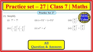 Practice set 27 class 7 Maths  Chapter 6 Indices  Maharashtra State Board [upl. by Solnit]