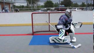 ReasonY ball hockey goalie pads in sliding action [upl. by Nnylyma]