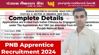 Punjab National Bank PNB Recruitment 2024 Apply Online for 2700 Apprentice Post [upl. by Yerffoeg]