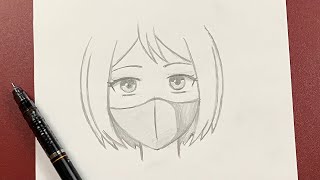 Easy anime drawing  how to draw anime girl wearing a mask easy stepbystep [upl. by Akvir146]