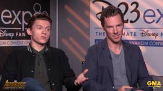 Benedict Cumberbatch Stops Tom Holland From Revealing Any Big Avengers Infinity War Secrets [upl. by Yenots]