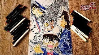 Drawing Detective Conan Movie 23 Gosho Aoyama Illustration  by KaitenkZ [upl. by Tnelc]