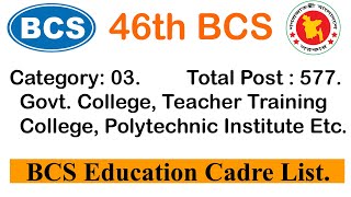 46th BCS Education Cadre List  Govt College  Teacher Training College  Polytechnic Institute [upl. by Gerrard401]