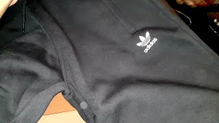 Adidas Essentials Black Trefoil Joggers Unboxing And Review [upl. by Yecies]