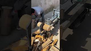 The process of splitting logs horizontally Good tools and machinery make work easy [upl. by Eras]