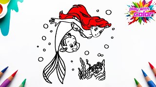 Draw and color a beautiful mermaid Ariel  StepbyStep Tutorial [upl. by Nacul523]