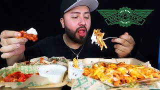 WINGSTOP FEAST VOODOO FRIES  CAJUN amp PARMESEAN GARLIC EATING SHOW [upl. by Hoj333]