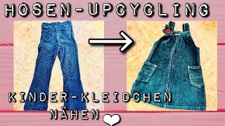 Upcycling DIY Kinderkleid aus alter Hose nähen Kreative Kinderbekleidung selber machen 🌈👖✂️ [upl. by Anoved]