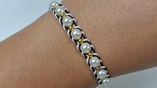 DIY PULSERA DE HILO CON PERLAS Y CUENTAS FACIL Y RAPIDA  PULSERAS DE MODA✔️ [upl. by Campy]