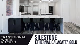 Transitional White Kitchen Silestone Quartz  Eternal Calacatta Gold by Faithful Countertops [upl. by Amelie]