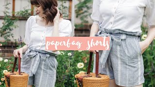 Sewing Paperbag Waist Shorts Sew with Me [upl. by Drais]