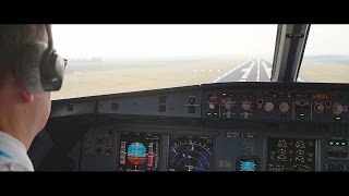 Airbus A320 Landing  Polderbaan Amsterdam Schiphol Airport Cockpit View [upl. by Anyzratak]