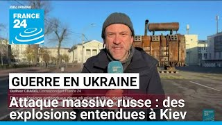 Attaque russe massive en Ukraine  des explosions entendues à Kiev • FRANCE 24 [upl. by Adirehs]