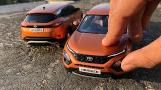 Unboxing of Mini Tata Harrier Diecast Car with Interiors  Giveaway  Accessories By Tata Motors [upl. by Ylrebmik]