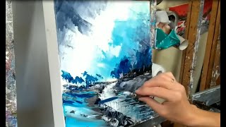 TUTO PEINTURE AU COUTEAU PAYSAGE ABSTRAIT par NELLY LESTRADE [upl. by Ahsikat532]