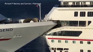 Carnival Glory strikes Carnival Legend in Cozumel Mexico [upl. by Llerdnad228]