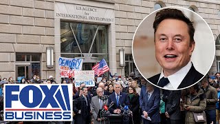 Elon Musk fires back at ‘corrupt’ Dems protesting outside USAID building [upl. by Lathe]