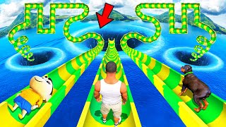 SHINCHAN AND FRANKLIN TRIED THE IMPOSSIBLE TRIPLE WATER SLIDE ZIGZAG MAZE CURVY CHALLENGE GTA 5 [upl. by Delacourt]