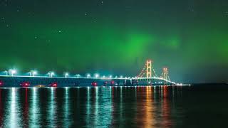 Northern Lights over Michigans Mackinac Bridge [upl. by Ezechiel798]