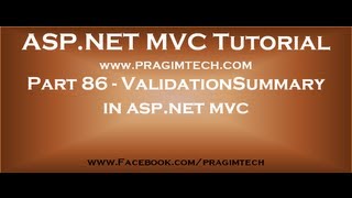 Part 86 ValidationSummary in asp net mvc [upl. by Emmott]