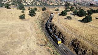 Trains Meet on Tehachapi Loop Drone Video [upl. by Arehs]