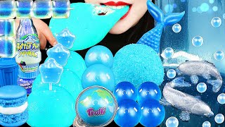 ASMR BLUE DESSERTS HOMEMADE MOCHI SNOBALL EARTH GUMMI CANDY MACARON JELLY EATING SOUNDS 먹방 咀嚼音 [upl. by Ttegirb]