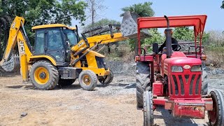 Jcb 3dx Backhoe Machine Loading Stones In Mahindra 415 DI Tractor  Jcb and Tractor Cartoon Video [upl. by Dirgis]