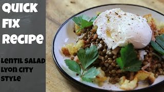 Cold Lentils Salad in French dressing With Poached Egg amp Bacon [upl. by Adnorehs]