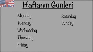 İngilizce Haftanın Günleri  DAYS OF THE WEEK [upl. by Katerine]