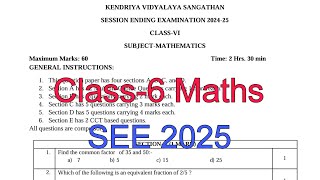 Paper2 Class6 Maths  Annual Exam Question Paper  Session 202425 Session Ending Exam of KV [upl. by Wesla535]