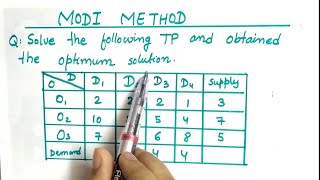 Lec25 Modi Method Transportation Problem in hindi  Operation research I Modi Method Using Vam [upl. by Campy394]