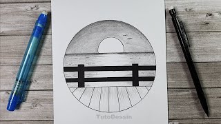 Comment dessine un paysage dans un cercle  École de dessin  Tuto Dessin [upl. by Vanessa825]