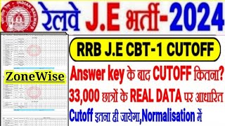 RRB JE CBT1 CUTOFF after AnswerKeyCUTOFF इतना ही जायेगा33000REAL DATA परNormalisation मे कितना [upl. by Romney437]