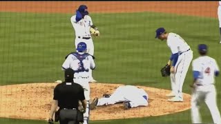 Pitcher hit in head by line drive [upl. by Willy529]