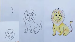 How to draw a lion with number 3  Easy trick lion drawing for kids [upl. by Sucramrej]