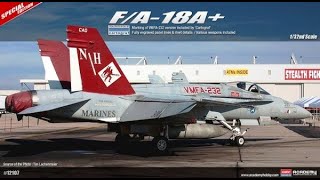 Academy  USMC FA18A Hornet  132 Scale Model  In Box Review [upl. by Sokram]