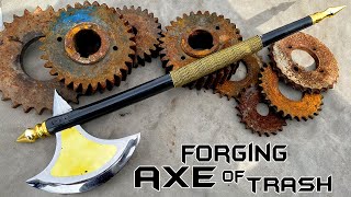 Hand FORGING a War AXE Out of Rusted IRON GEAR  Razor Sharp [upl. by Annaitsirk29]