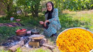 Cooking Stanboli Polo Stuffed Rice with Harvested Fresh Beans and Minced Meat Village cooking [upl. by Killoran575]