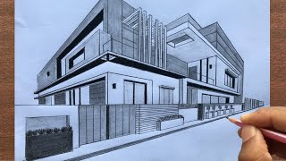 How to Draw a House in TwoPoint Perspective Step by Step [upl. by Inessa]