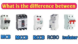 Difference between MCB MCCB RCCB RCBO and Isolator [upl. by Dorothee]