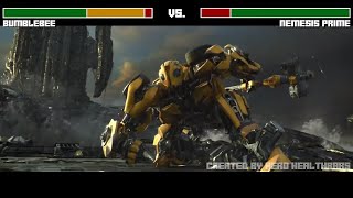 Bumblebee vs Nemesis Prime fight WITH HEALTHBARS  HD  Transformers The Last Knight [upl. by Placeeda]