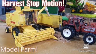 Harvest Time Stop Motion on The 132 Model Farm  Combining Baling Stacking Bales [upl. by Benge144]