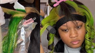 Neon Green Skunk Stripe Wig Install  PART 12 [upl. by Sherer121]