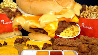 ASMR MUKBANG CHICKFILA CRISPY CHICKEN BURGERS FRIES MAC N CHEESE NUGGETS  WITH CHEESE [upl. by Stoneham]