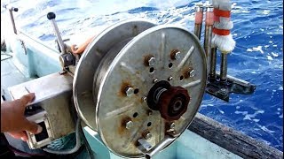 Longline Fishing Deep Sea using large and powerful electric reel [upl. by Nymrak882]