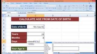 Calculate Age from Date of Birth  Excel Functions and Formulas [upl. by Sherm]