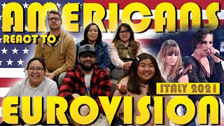 Americans react to Eurovision Maneskin Zitti e Buoni Italy 2021 [upl. by Ateekahs457]