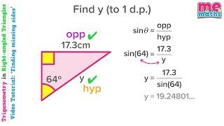 Finding Sides  Trigonometry in Right Angled Triangles SOHCAHTOA  TutorialRevision 35 [upl. by Ynetruoc]