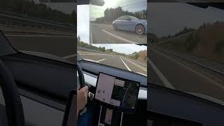 Tesla Model 3 Performance vs BMW M4 Competition on German autobahn [upl. by Ecydnac820]