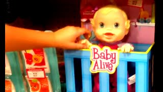 BABY ALIVE BOUNCIN BABBLES Baby Doll in Crib [upl. by Ainehta]